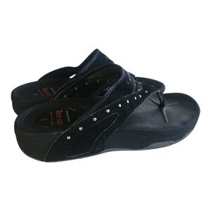 Skechers Women’s Black Rhinestone Flip Flop Sandals Size 9 | Memory Foam